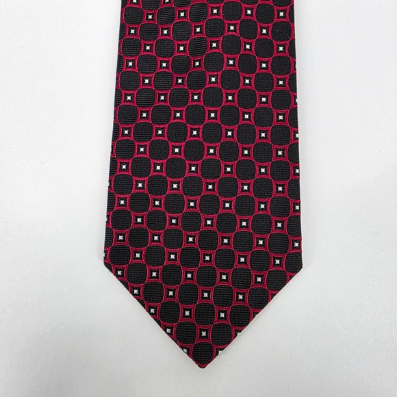 Brooks Brothers 346 Necktie Mens Black Red Geometric Medallion Pure Silk Tie - Picture 3 of 5